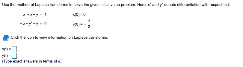 Solved Use the method of Laplace transforms to solve the | Chegg.com