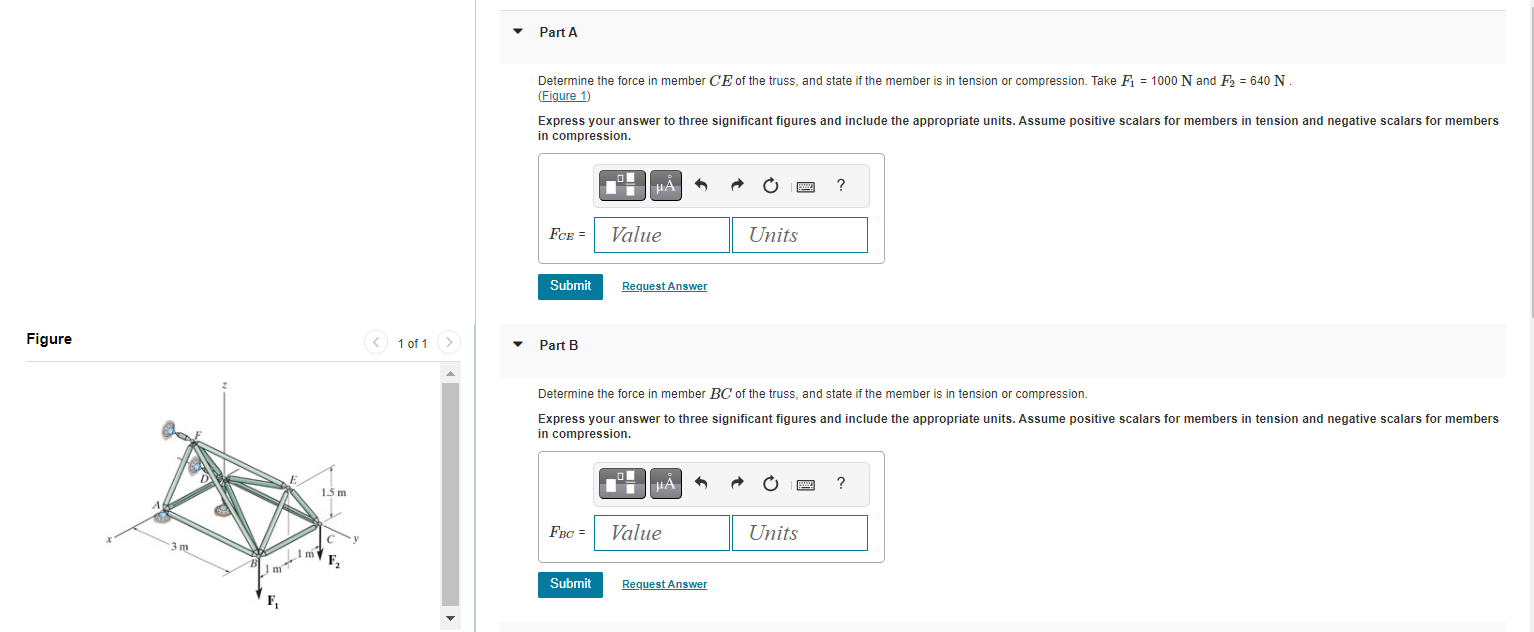 Solved Determine the force in member CE of the truss, and | Chegg.com