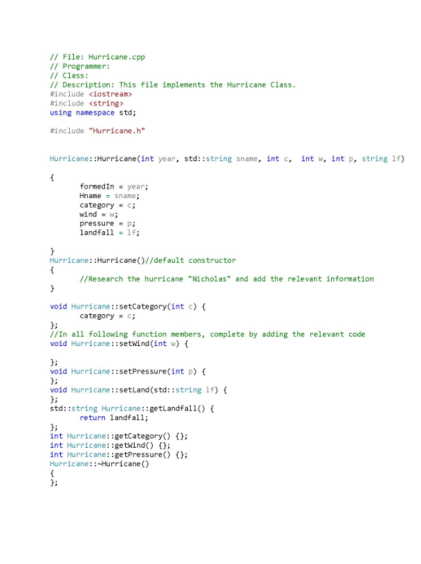 Solved A class Hurricane that holds information about a | Chegg.com
