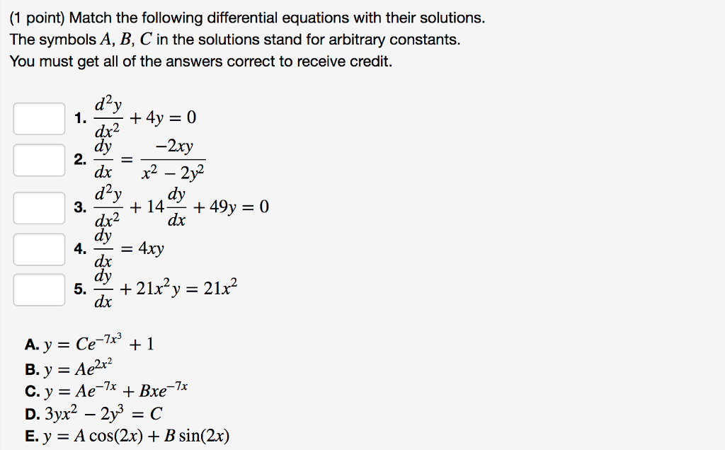Solved Match the following differential equations with | Chegg.com