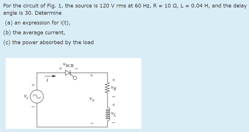 Solved For the circuit of Fig. 1, the source is 120 V rms at | Chegg.com