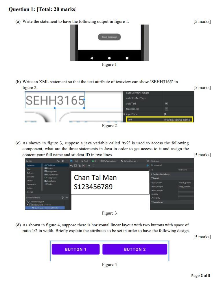 Solved Question 1: [Total: 20 marks] (a) Write the statement | Chegg.com