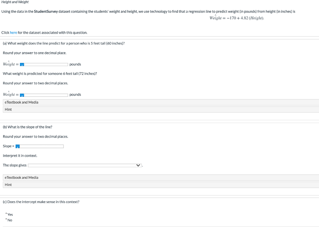Solved Height and Weight Using the data in the StudentSurvey | Chegg.com