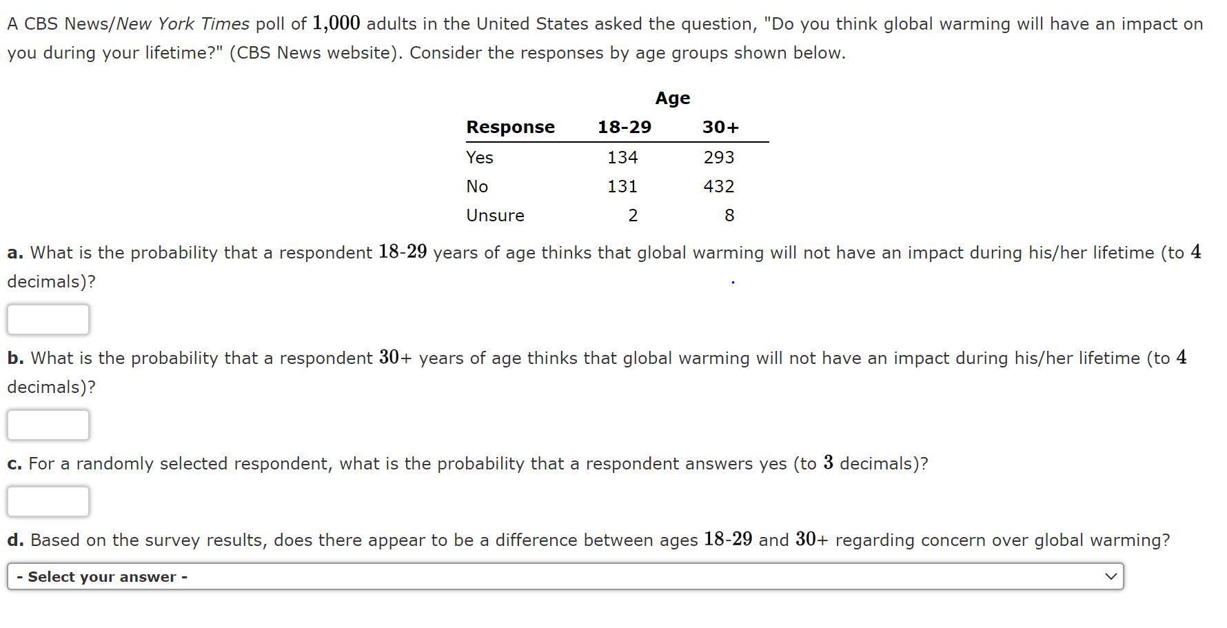 Solved A Cbs News New York Times Poll Of Adults In The Chegg Com