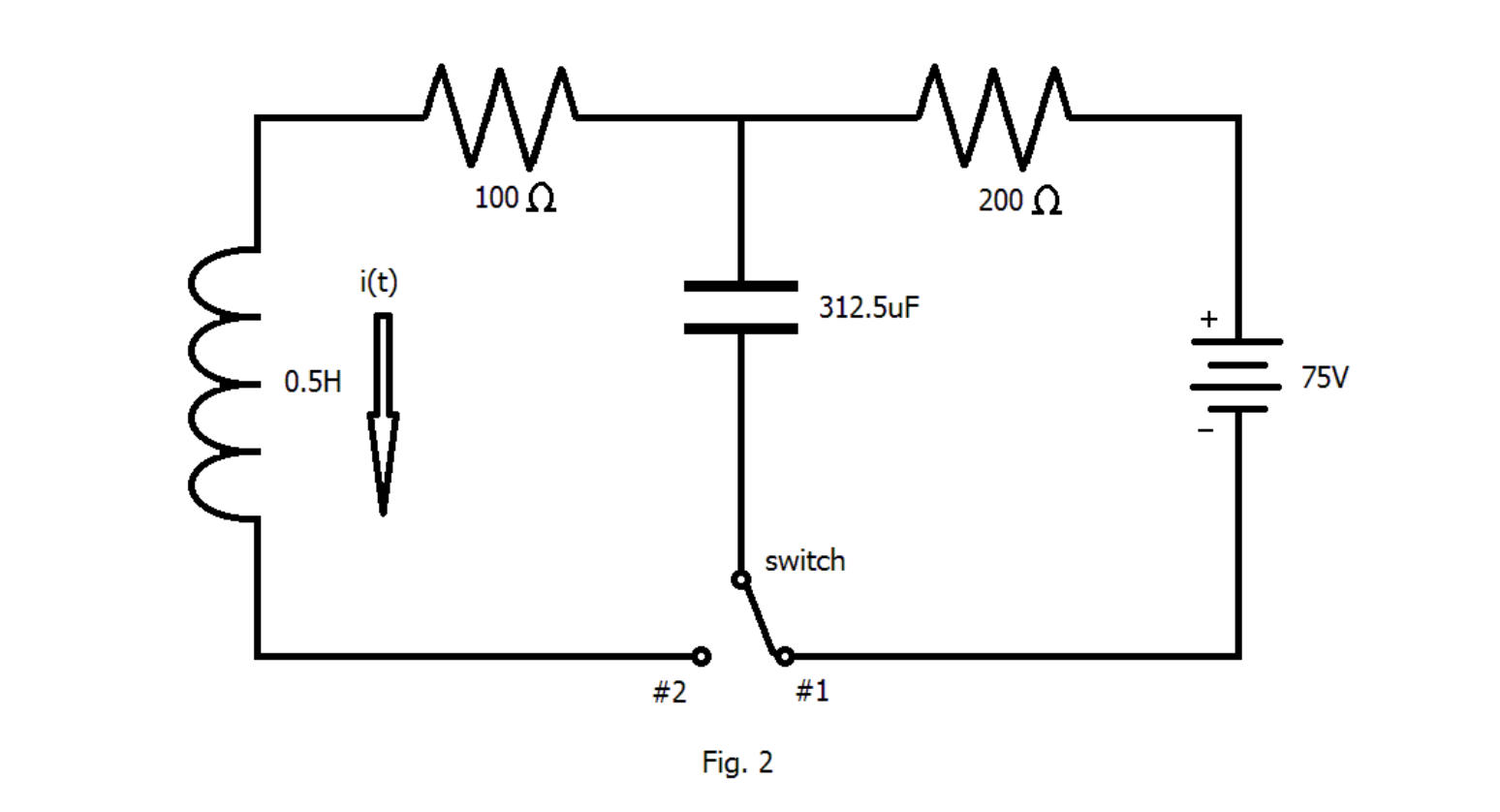 Solved The switch in Fig. 2 has been in position #1 for a | Chegg.com