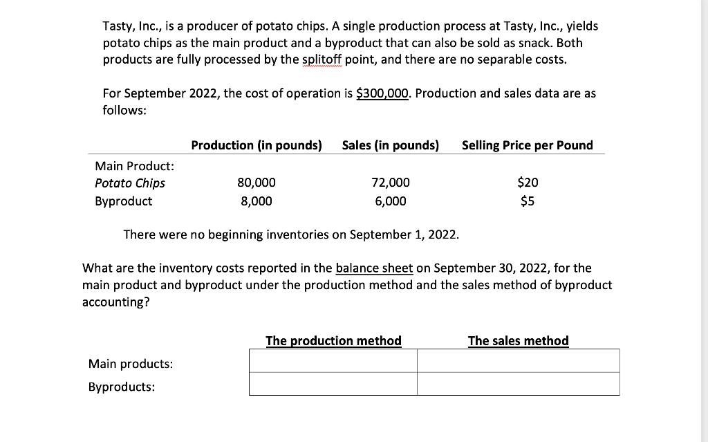 Solved Tasty, Inc., Is A Producer Of Potato Chips. A Single | Chegg.com