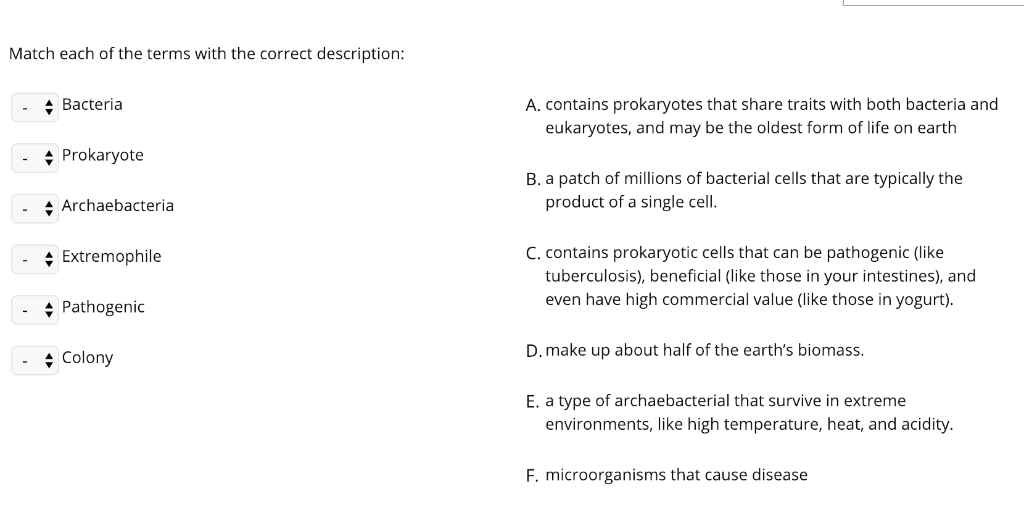 Solved Match each of the terms with the correct description | Chegg.com