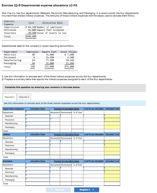 Solved Exercise 22-5 Departmental expense allocations LO P2 | Chegg.com