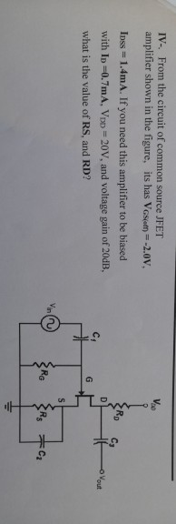 Solved IV. From the circuit of common source JFET amplifier | Chegg.com