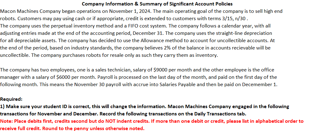 Solved Company Information \& Summary of Significant Account | Chegg.com