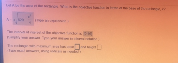 Solved Let A be the area of the rectangle. What is the | Chegg.com