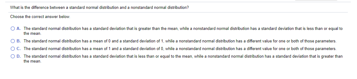 Solved What is the difference between a standard normal | Chegg.com