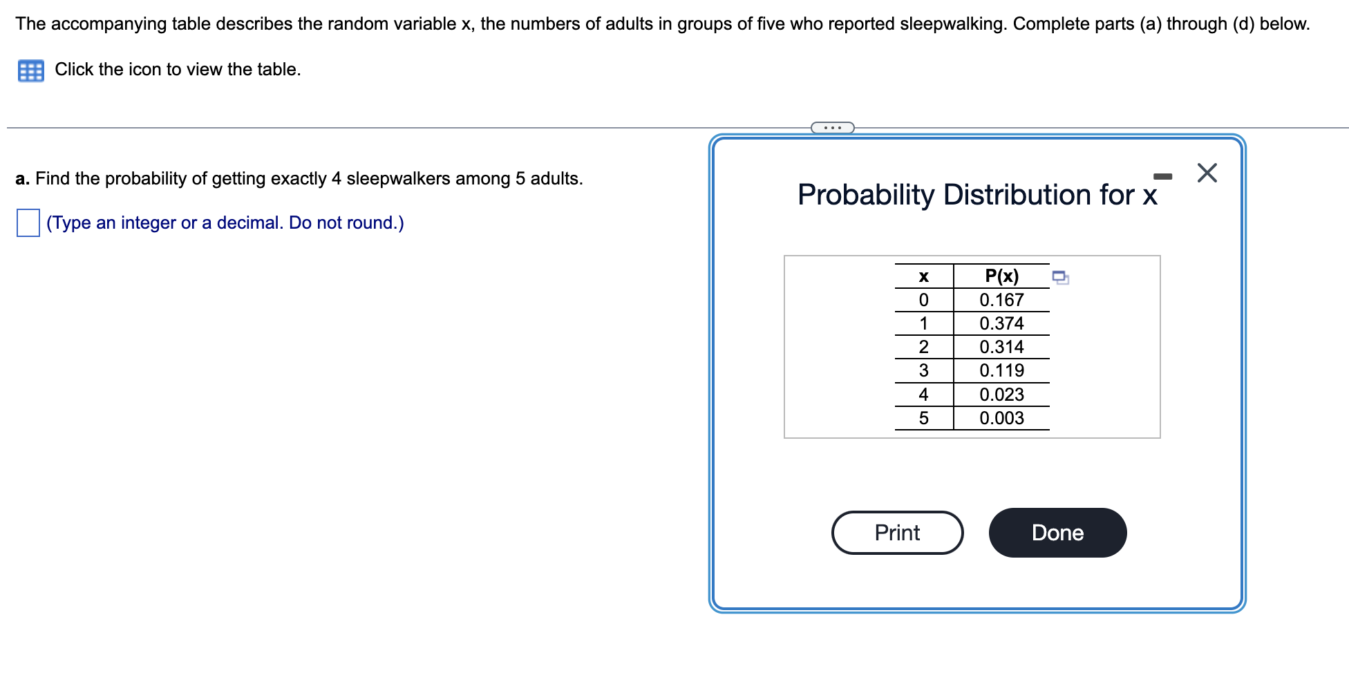 Solved The accompanying table describes the random variable | Chegg.com