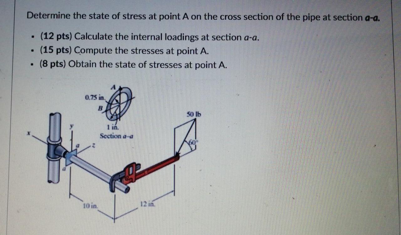 Solved Determine the state of stress at point A on the cross | Chegg.com