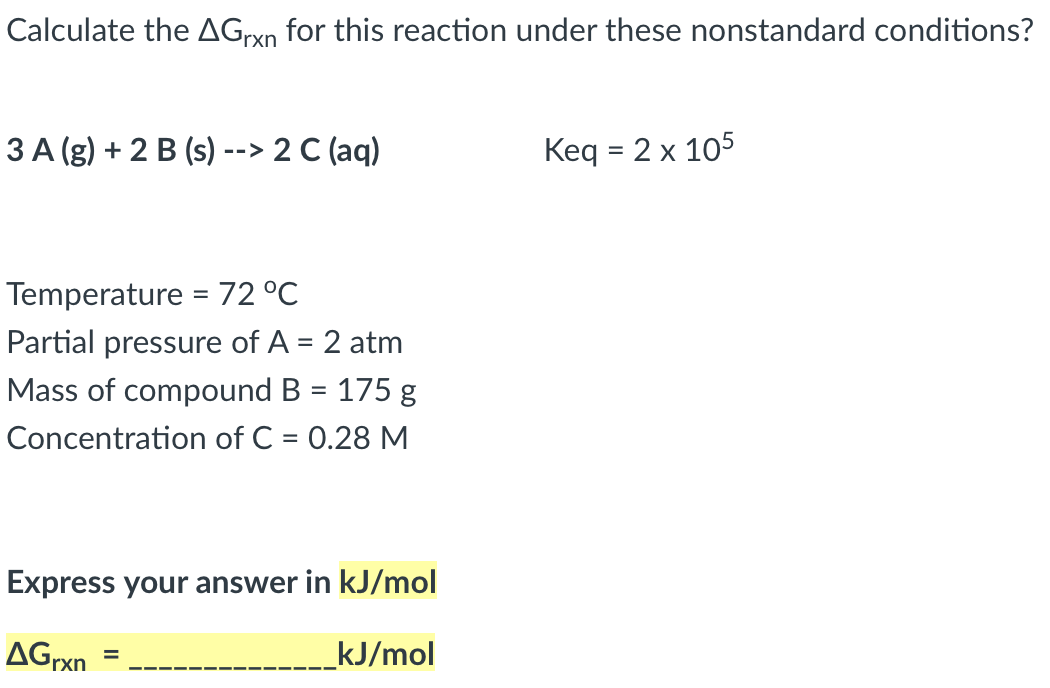 Solved Calculate the ΔGrxn for this reaction under these | Chegg.com