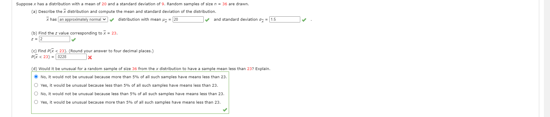 Solved Suppose x has a distribution with a mean of 20 and a | Chegg.com