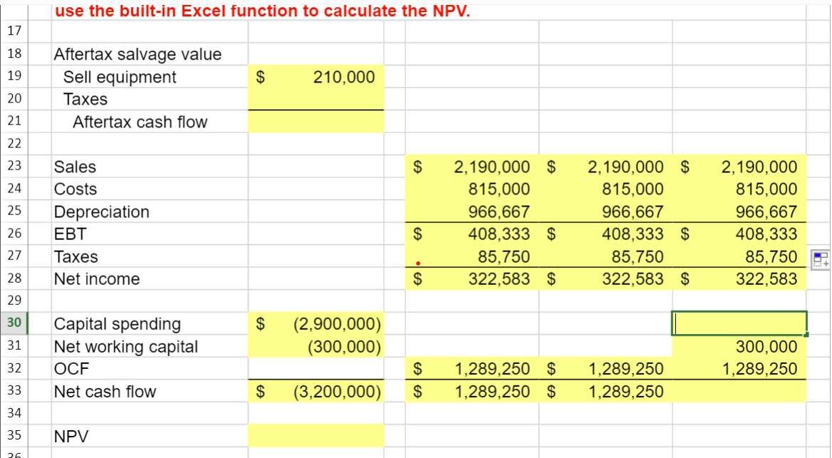 Solved use the built-in Excel function to calculate the NPV. | Chegg.com