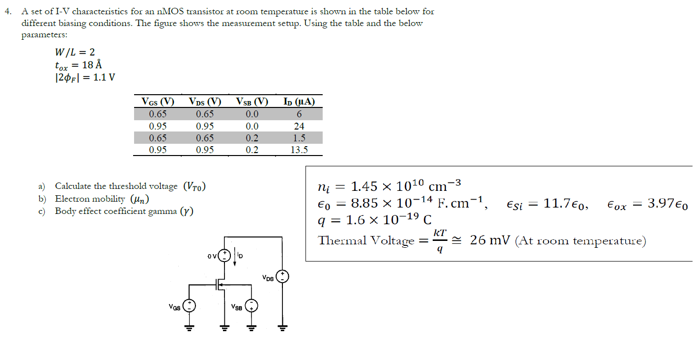 Solved 4 A Set Of I V Characteristics For An Nmos Transi Chegg Com