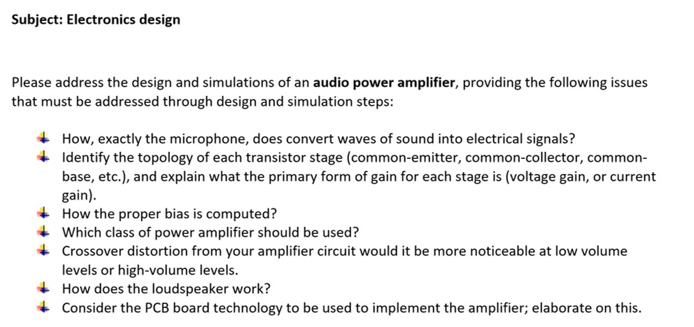 Design an audio power amplifier using multisim by | Chegg.com