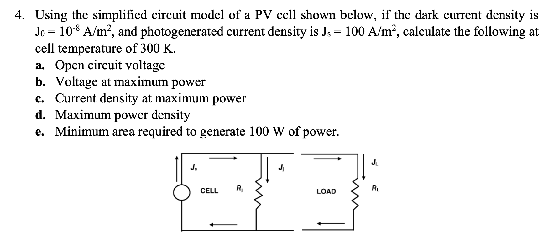 Solved 4. Using the simplified circuit model of a PV cell | Chegg.com