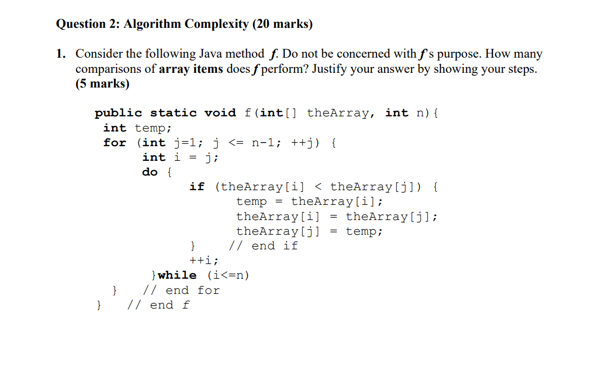 Solved Question 2: Algorithm Complexity (20 marks) 1. | Chegg.com