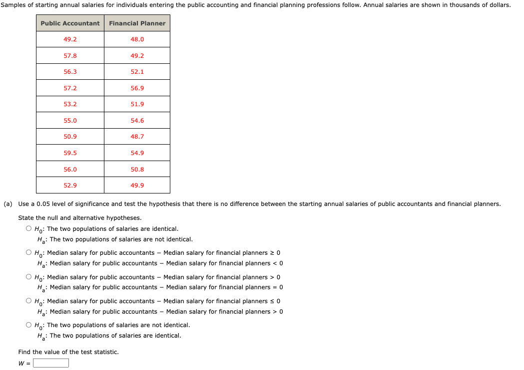 Solved a) Use a 0.05 level of significance and test the | Chegg.com