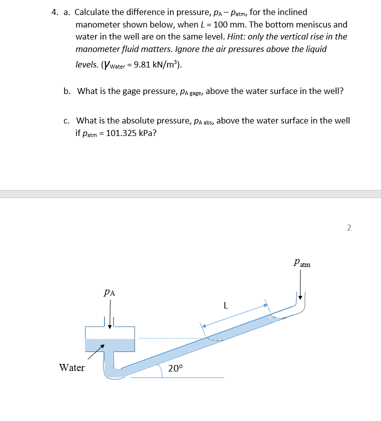 Solved = 4. a. Calculate the difference in pressure, PA