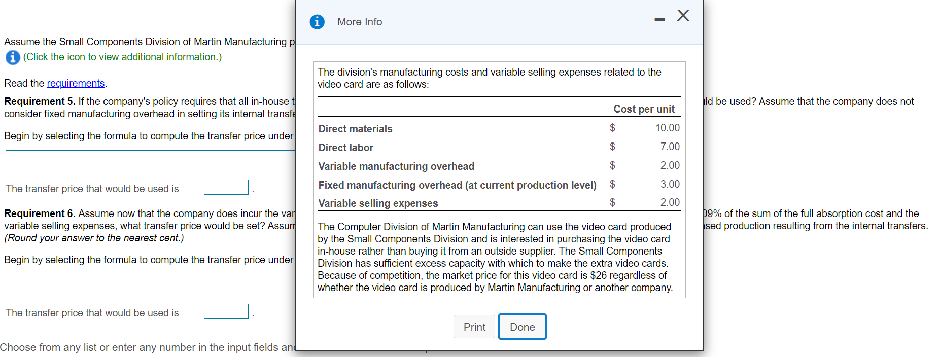 Solved Assume the Small Components Division of Martin | Chegg.com