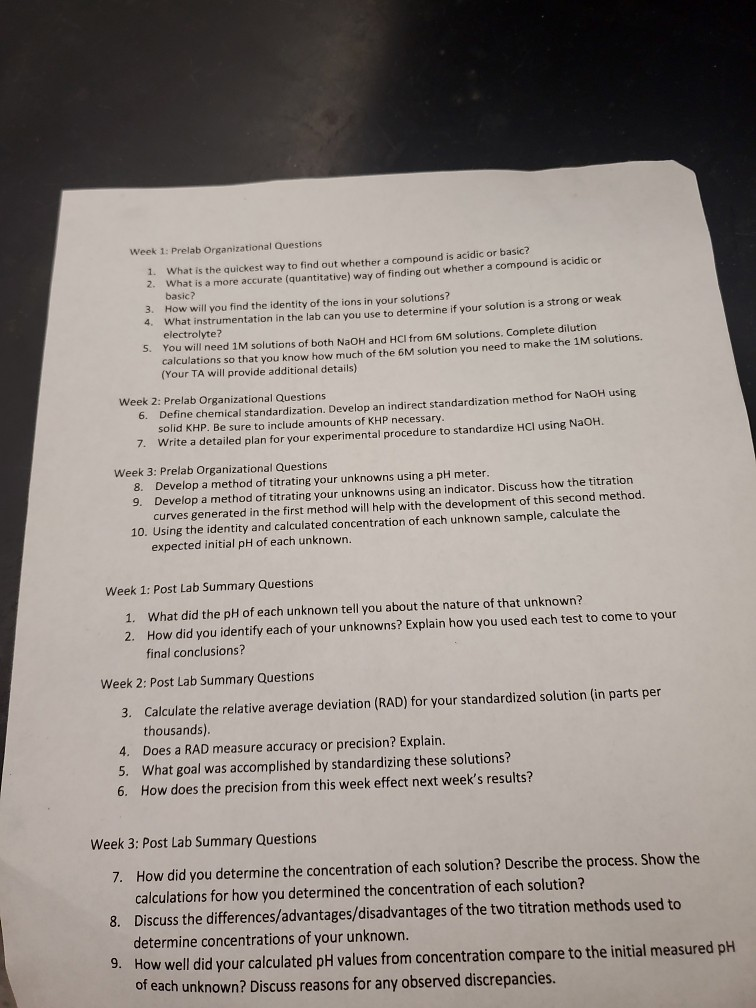 Week 1: Prelab Organizational Questions 1. What is | Chegg.com