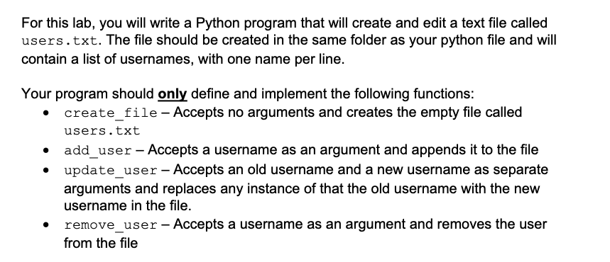 Solved For this lab, you will write a Python program that | Chegg.com