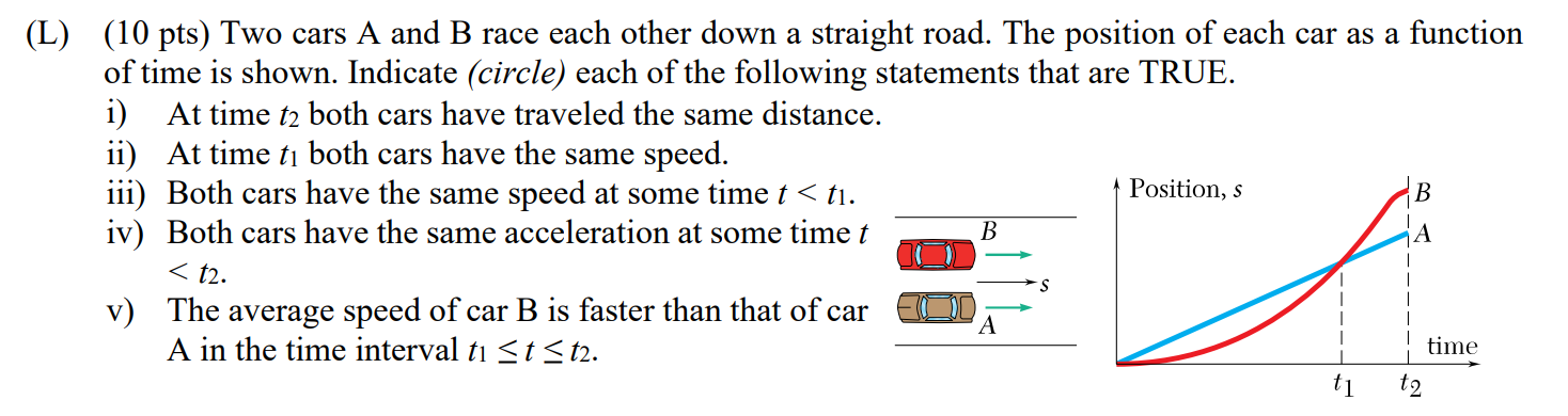 Solved (L) (10 Pts) Two Cars A And B Race Each Other Down A | Chegg.com