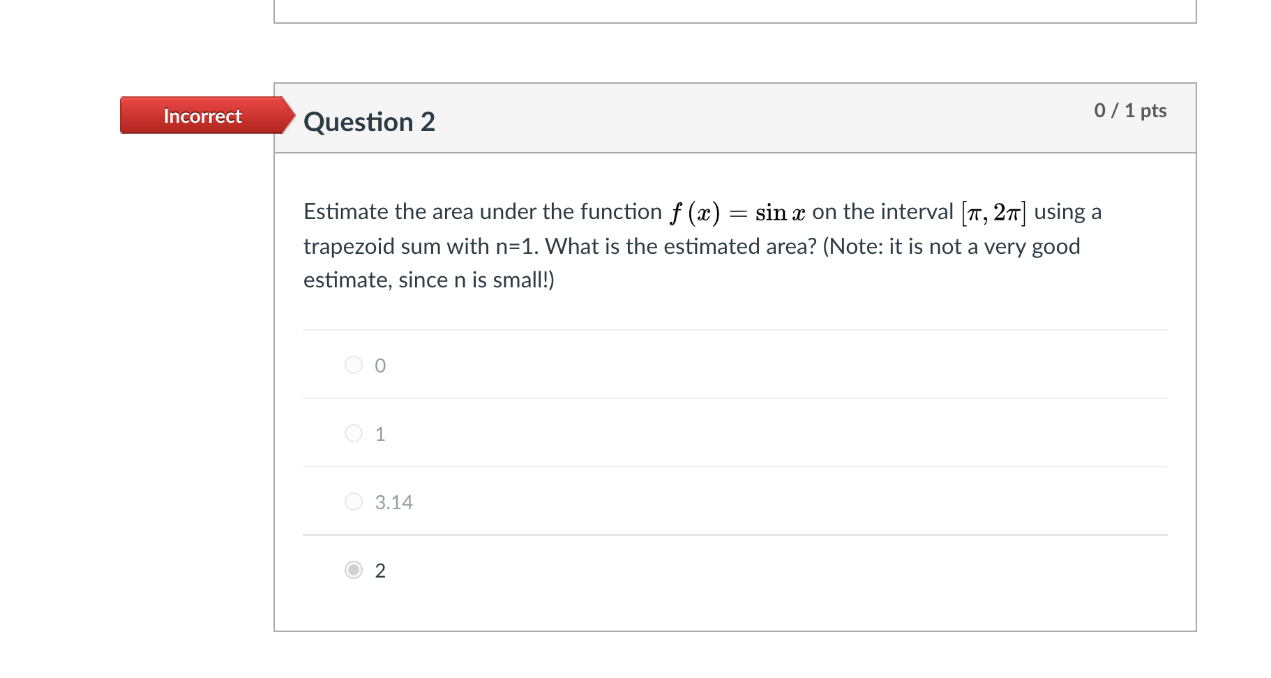 Solved Incorrect 0 / 1 pts Question 2 Estimate the area | Chegg.com