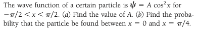 Solved The wave function of a certain particle is 􏰘 􏰂 A | Chegg.com