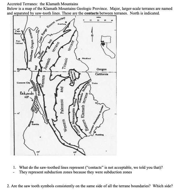 Solved Accreted Terranes the Klamath Mountains Below is a