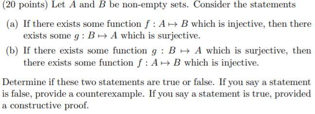 Solved (20 Points) Let A And B Be Non-empty Sets. Consider | Chegg.com