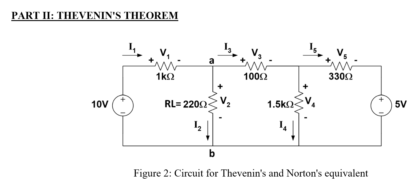 Solved PART II: THEVENIN'S THEOREM Figure 2: Circuit for | Chegg.com