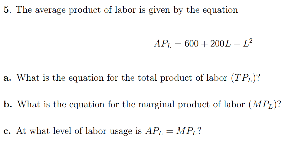 Average Product Of Labour Formula