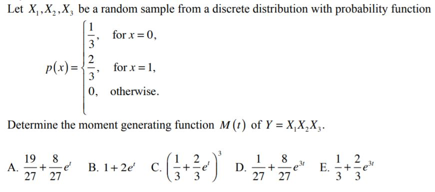 Solved Let X1, X2,X, be a random sample from a discrete | Chegg.com