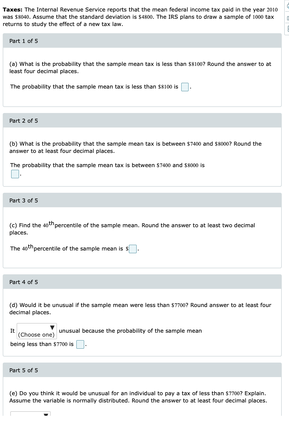 Solved Taxes: The Internal Revenue Service Reports That The | Chegg.com