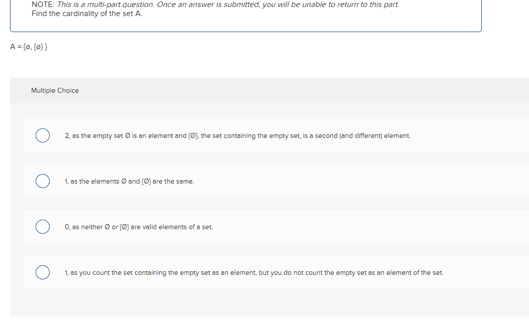 Solved Find the cardinality of the set A. Multiple Choice 0