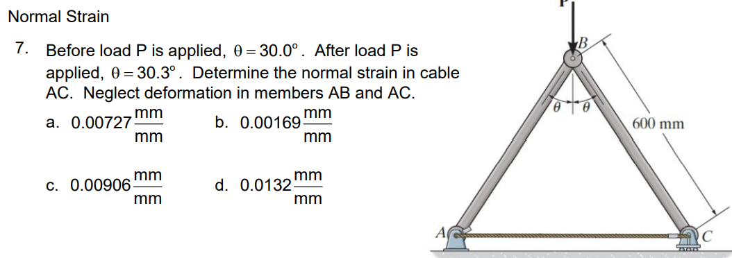 Solved Normal Strain В. 7. Before load P is applied, 0 = | Chegg.com