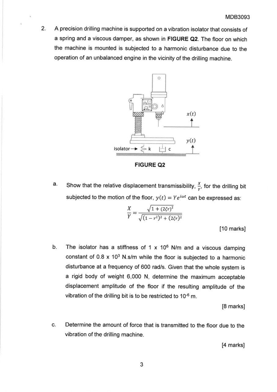 Solved MDB3093 2. A precision drilling machine is supported | Chegg.com