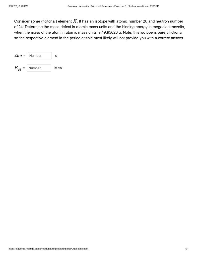 Consider some (ficitonal) element X. It has an | Chegg.com
