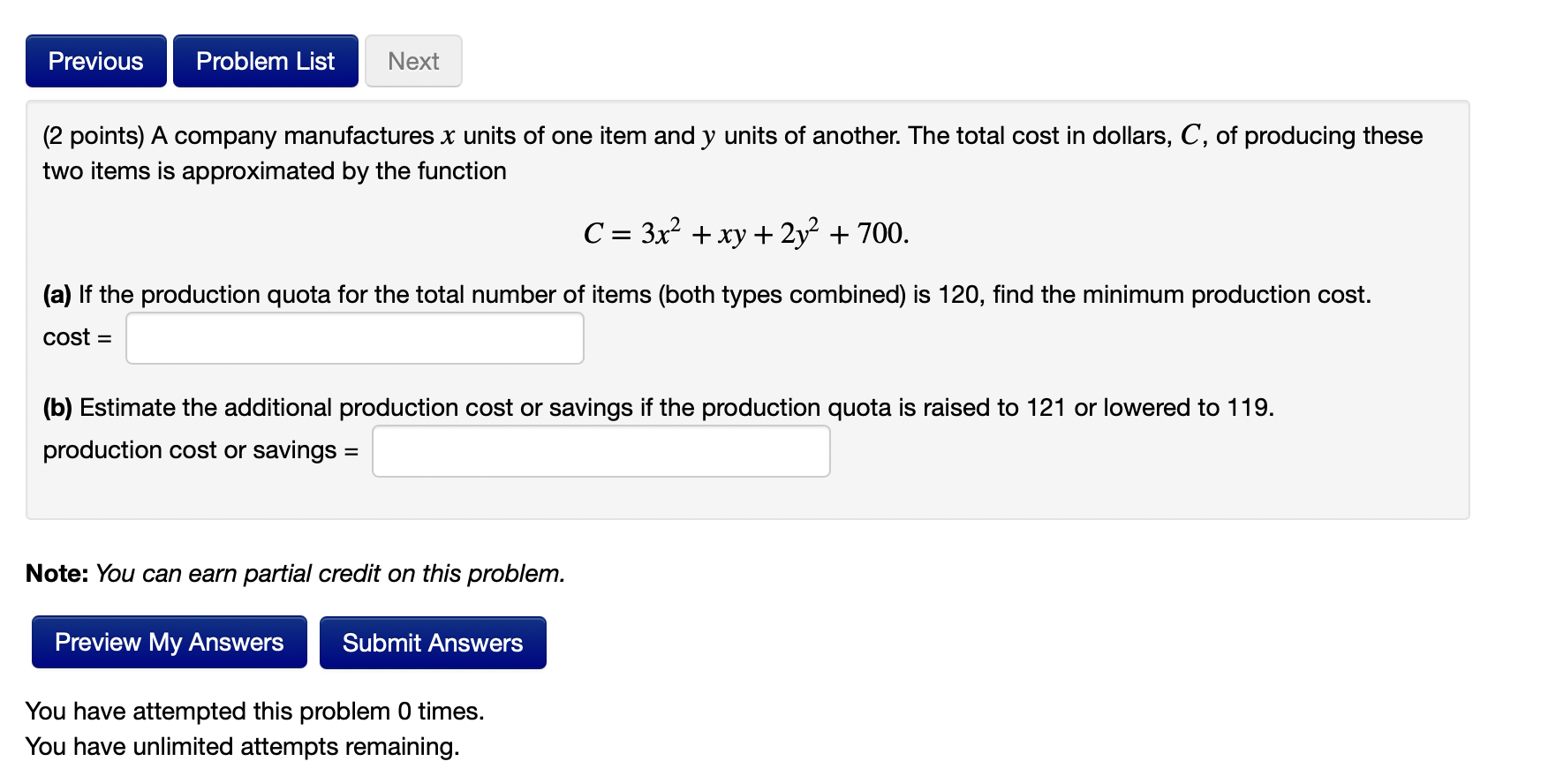Solved (2 points) A company manufactures x units of one item