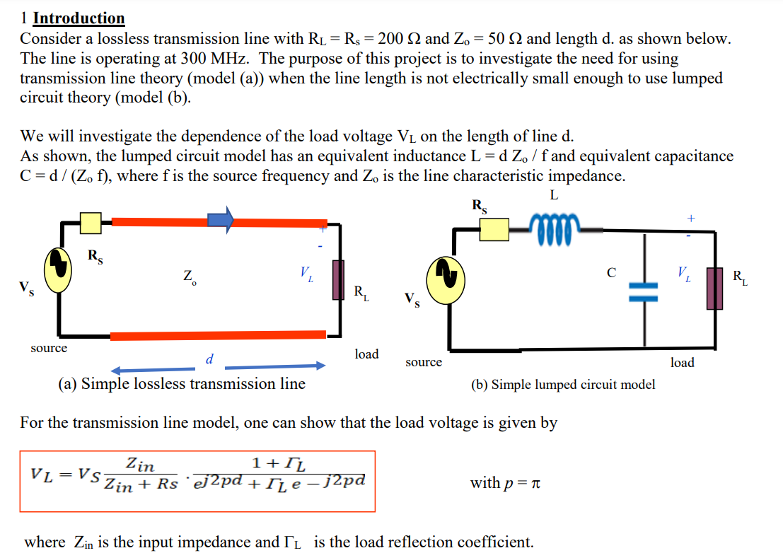 Solved 1 Introduction Consider a lossless transmission line