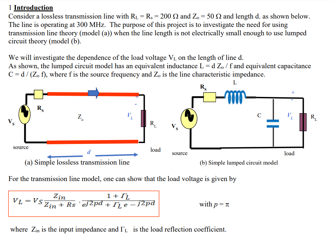 Solved 1 Introduction Consider A Lossless Transmission Line | Chegg.com