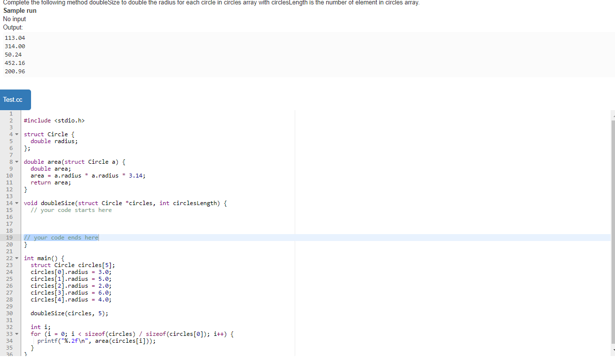 Solved Complete the following method double Size to double | Chegg.com