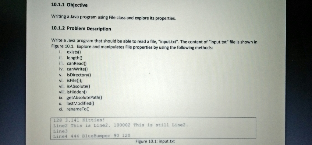 Solved 10.1.1 Objective Writing a Java program using File | Chegg.com
