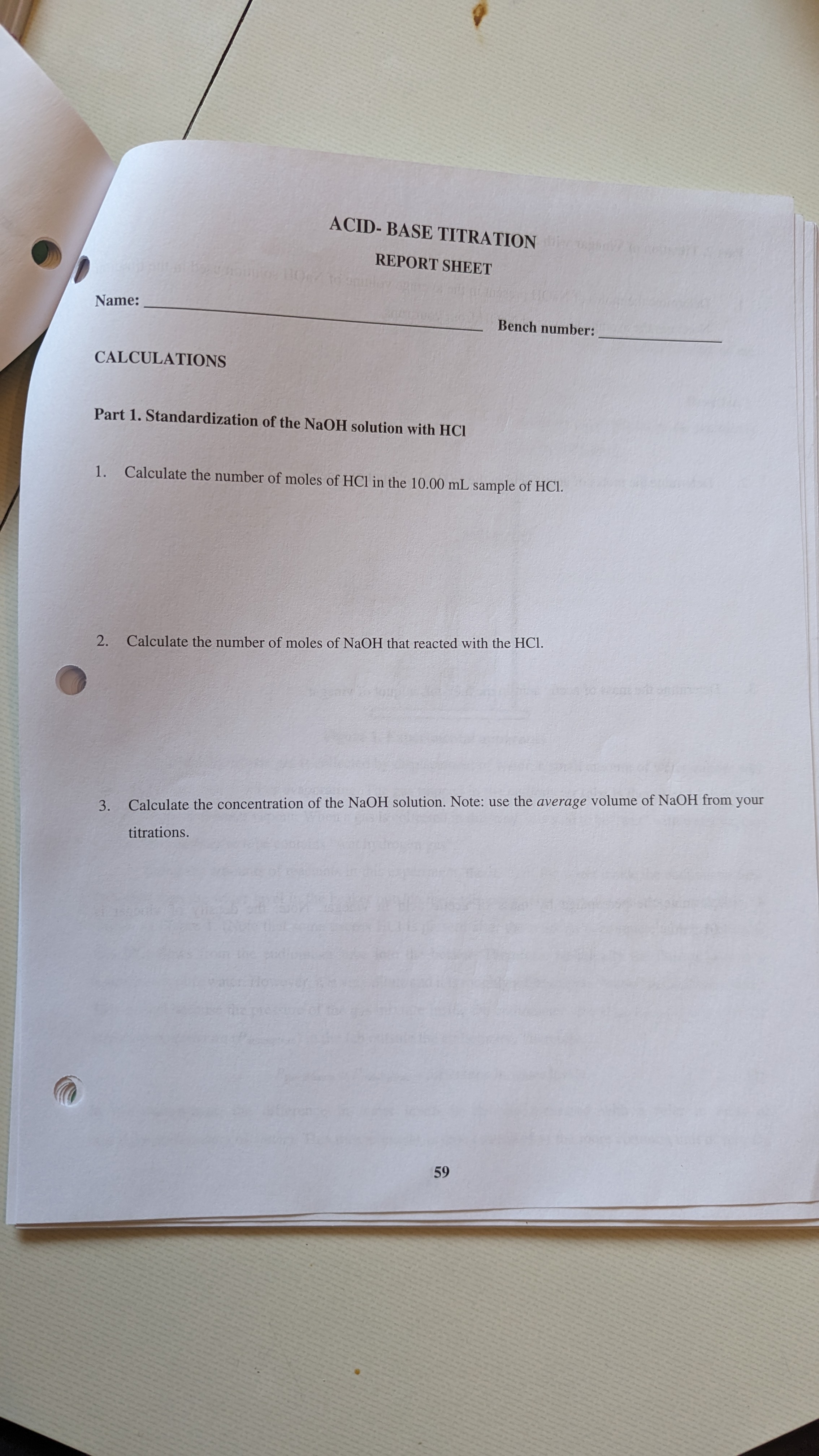 Solved nPROCEDUREPart 1. Standardization of the NaOH | Chegg.com