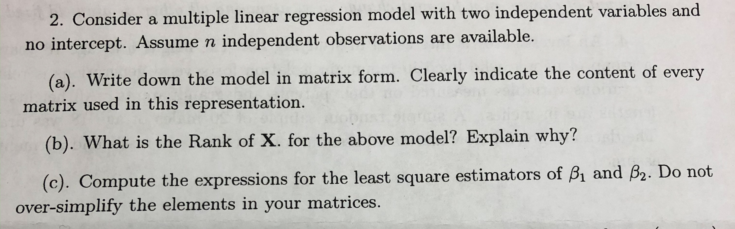 Solved 2. Consider a multiple linear regression model with | Chegg.com